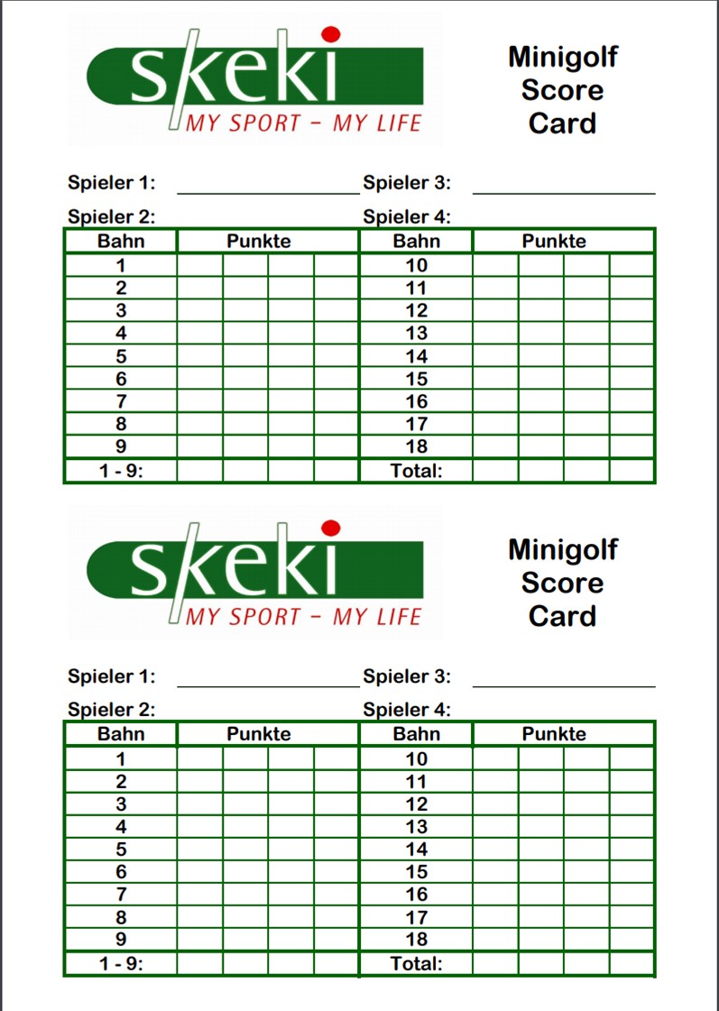 Skeki Minigolf scorelist template for private use of our customers