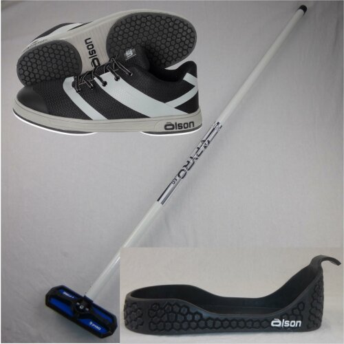 Olson Rookie Bundle: Crosskick curlingshoe + anti slider + fibreglas curling broom with PYRO head W9