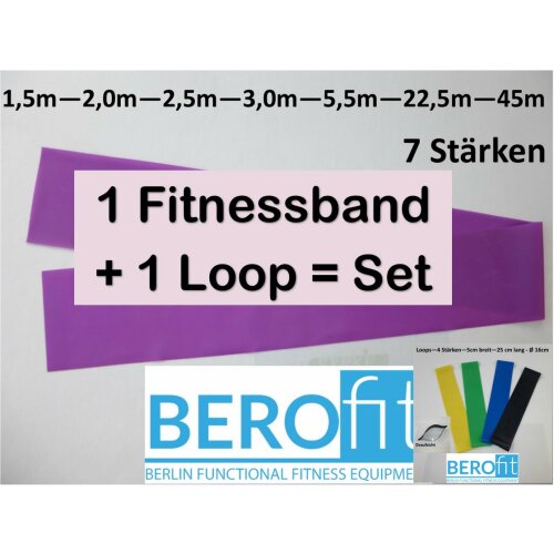 Berofit Fitnessband in 7 Stärken und vielen Längen (Breite 15 cm) & Loop im Set